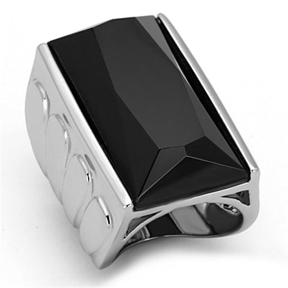 MALO3009 - Rhodium Brass Ring with AAA Grade CZ  in Black Diamond