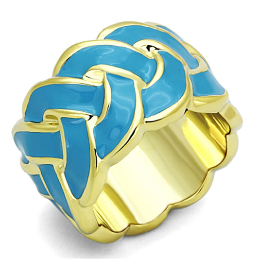 MALO3010 - Gold Brass Ring with Epoxy  in Sea Blue