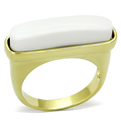 MALO3011 - Gold Brass Ring with Synthetic Synthetic Stone in White