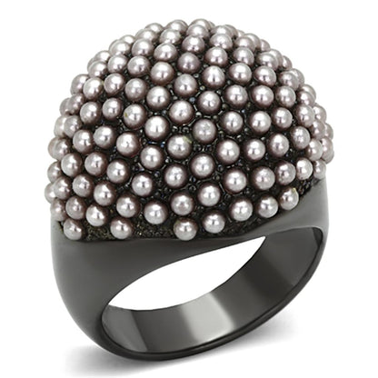MALO3019 - TIN Cobalt Black Brass Ring with Synthetic Pearl in Light Amethyst