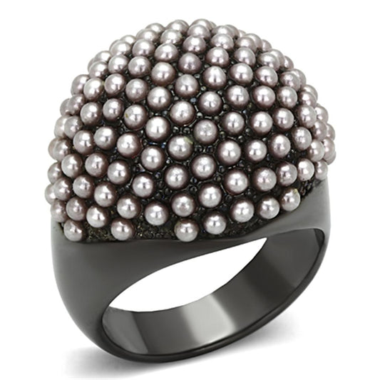 MALO3019 - TIN Cobalt Black Brass Ring with Synthetic Pearl in Light Amethyst