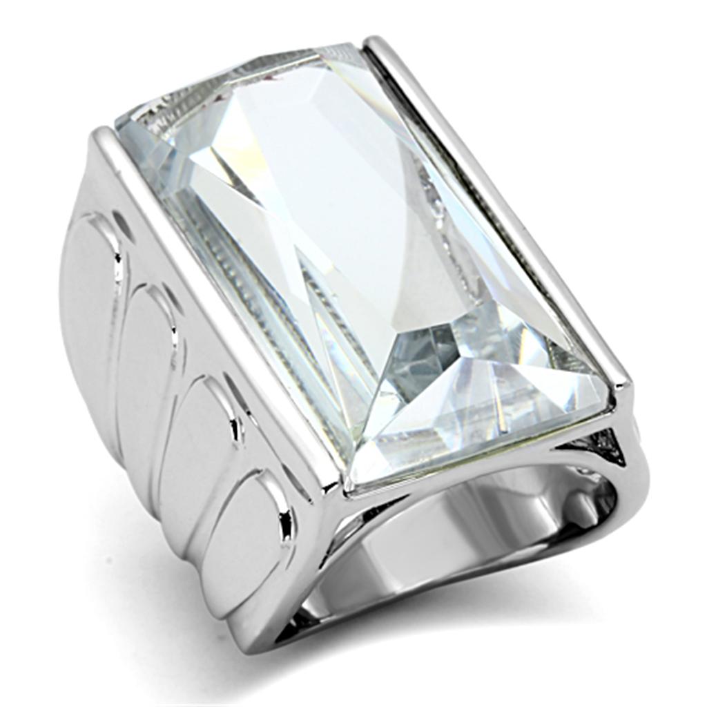 MALO3030 - Rhodium Brass Ring with AAA Grade CZ  in Clear