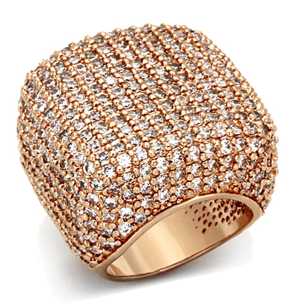 MALO3038 - Rose Gold Brass Ring with AAA Grade CZ  in Clear