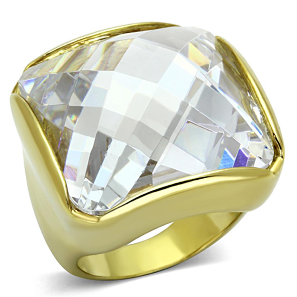 MALO3047 - Gold Brass Ring with AAA Grade CZ  in Clear
