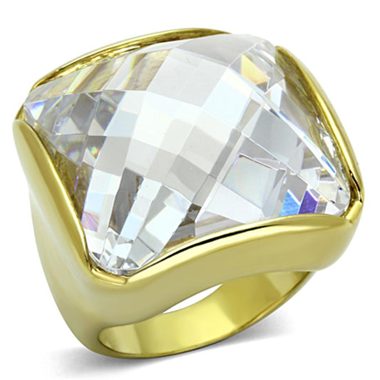 MALO3047 - Gold Brass Ring with AAA Grade CZ  in Clear