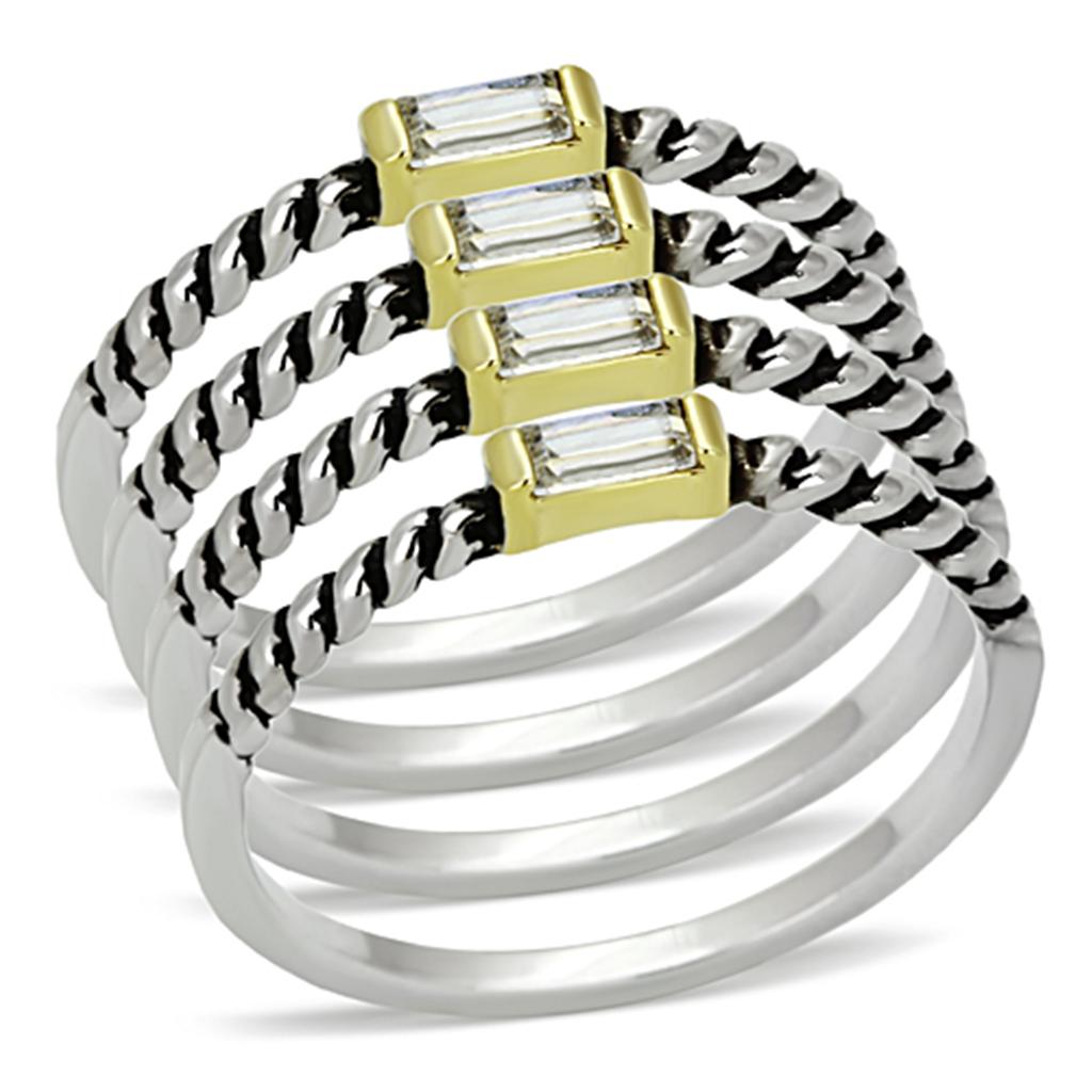 MALO3060 - Reverse Two-Tone Brass Ring with Top Grade Crystal  in Clear