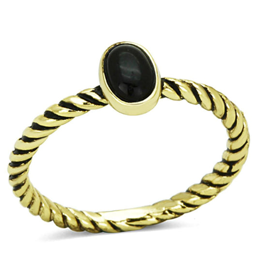 MALO3063 - Gold Brass Ring with Synthetic Onyx in Jet