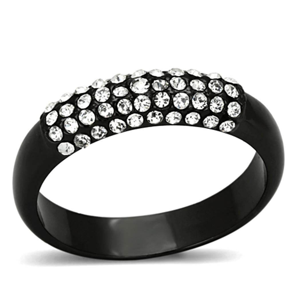 MALO3068 - TIN Cobalt Black Brass Ring with Top Grade Crystal  in Clear