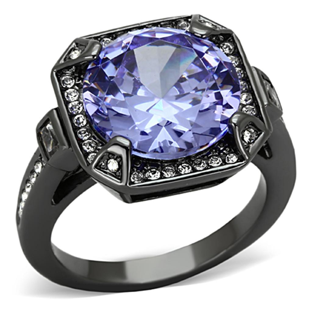 MALO3075 - Ruthenium Brass Ring with AAA Grade CZ  in Tanzanite