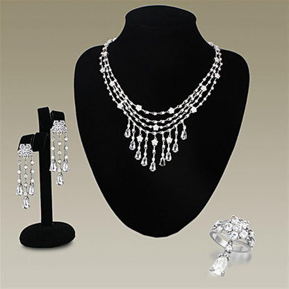 MALO3076 - Rhodium Brass Jewelry Sets with AAA Grade CZ  in Clear
