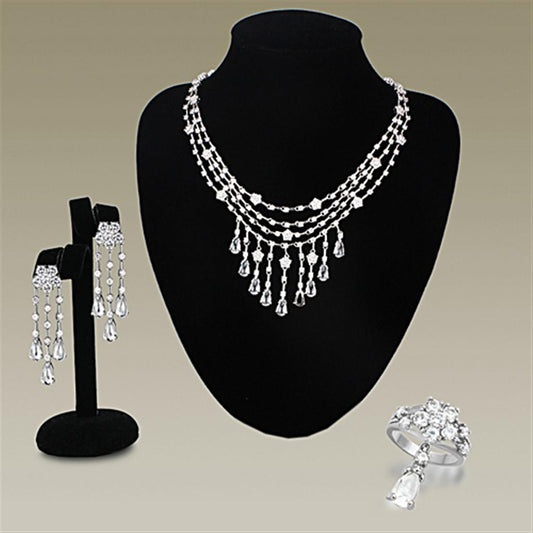MALO3076 - Rhodium Brass Jewelry Sets with AAA Grade CZ  in Clear