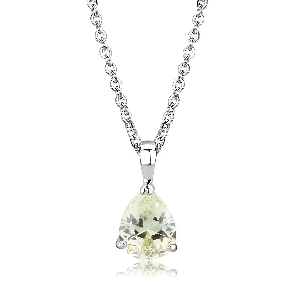 MALO311 - Rhodium Brass Chain Pendant with AAA Grade CZ  in Citrine Yellow