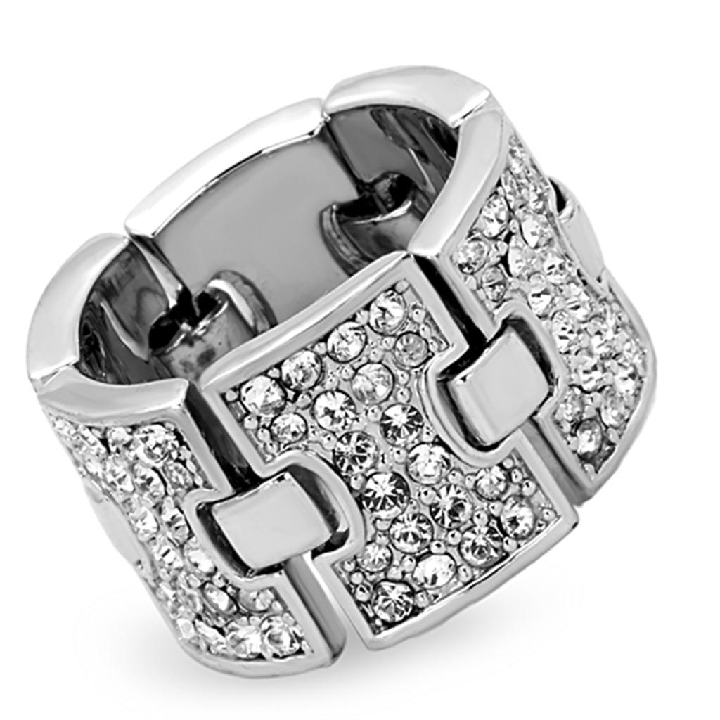 MALO3147 - Rhodium Brass Ring with Top Grade Crystal  in Clear