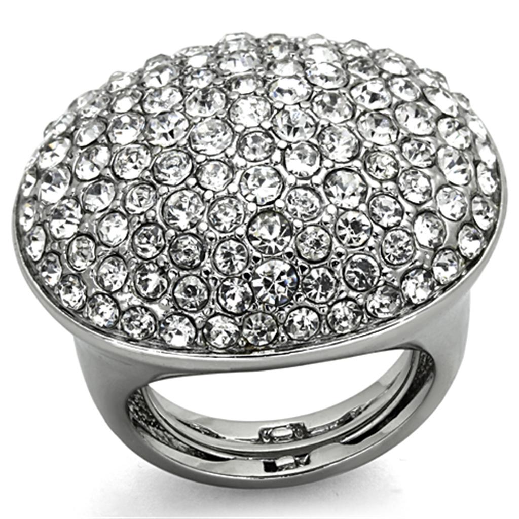 MALO3149 - Rhodium Brass Ring with Top Grade Crystal  in Clear