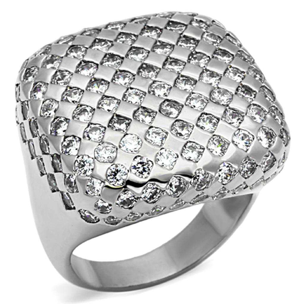 MALO3169 - Rhodium Brass Ring with AAA Grade CZ  in Clear