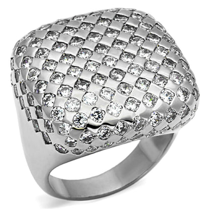MALO3169 - Rhodium Brass Ring with AAA Grade CZ  in Clear