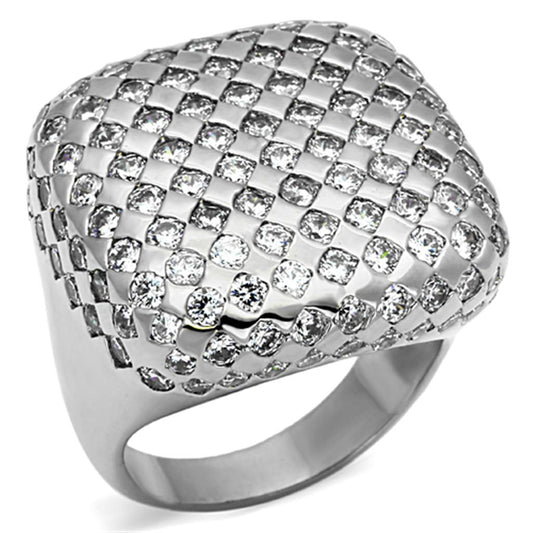 MALO3169 - Rhodium Brass Ring with AAA Grade CZ  in Clear
