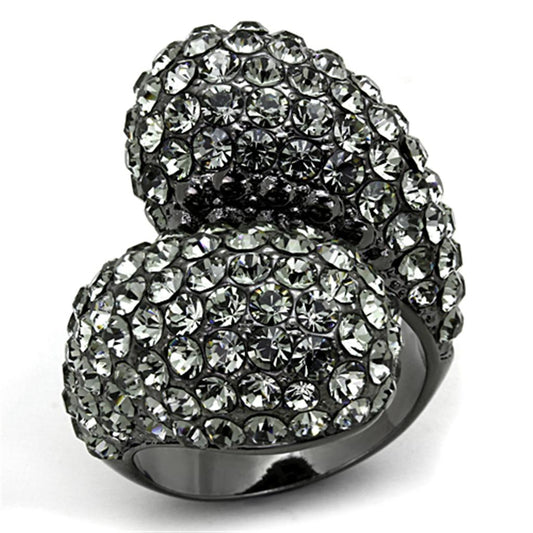 MALO3172 - TIN Cobalt Black Brass Ring with Top Grade Crystal  in Black Diamond