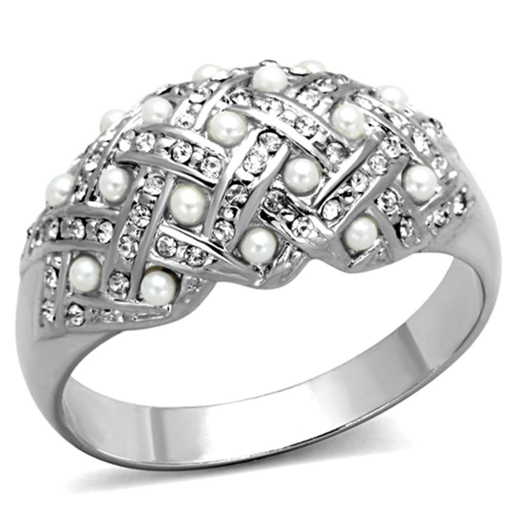 MALO3183 - Rhodium Brass Ring with Synthetic Pearl in White