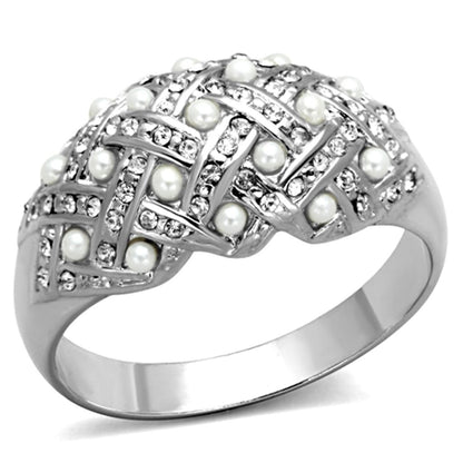 MALO3183 - Rhodium Brass Ring with Synthetic Pearl in White
