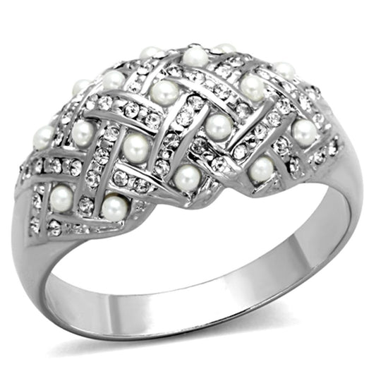 MALO3183 - Rhodium Brass Ring with Synthetic Pearl in White