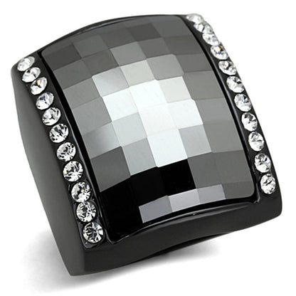 MALO3207 - TIN Cobalt Black Brass Ring with Top Grade Crystal  in Black Diamond