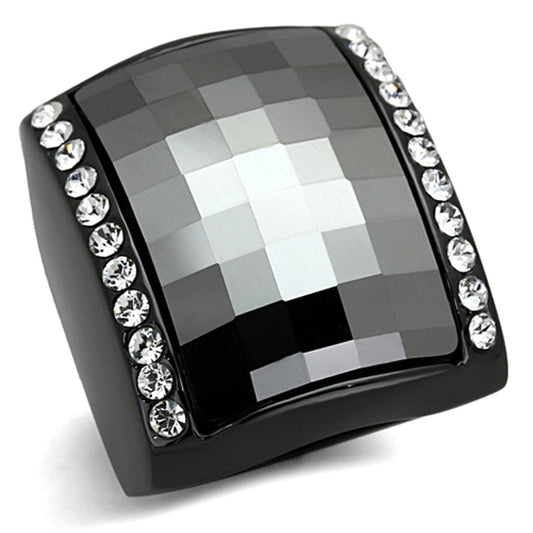 MALO3207 - TIN Cobalt Black Brass Ring with Top Grade Crystal  in Black Diamond