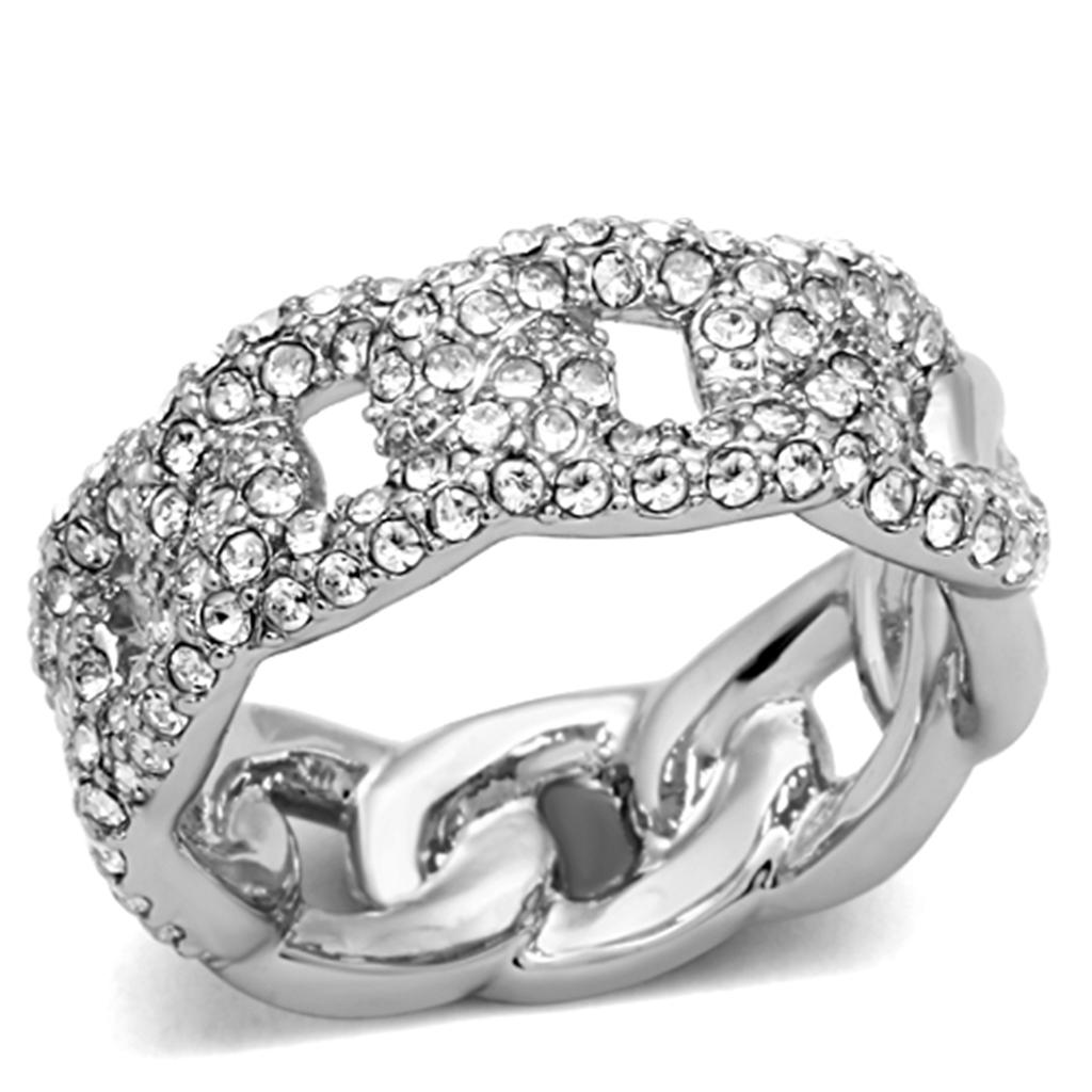 MALO3210 - Rhodium Brass Ring with Top Grade Crystal  in Clear
