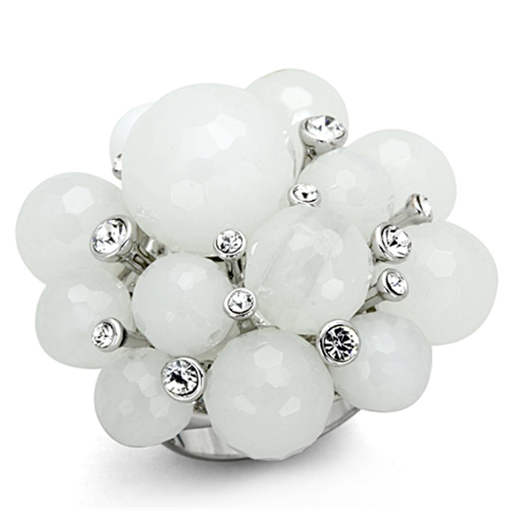 MALO3213 - Rhodium Brass Ring with Synthetic Synthetic Glass in White