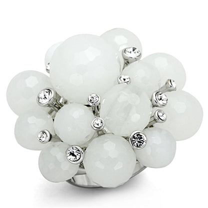 MALO3213 - Rhodium Brass Ring with Synthetic Synthetic Glass in White