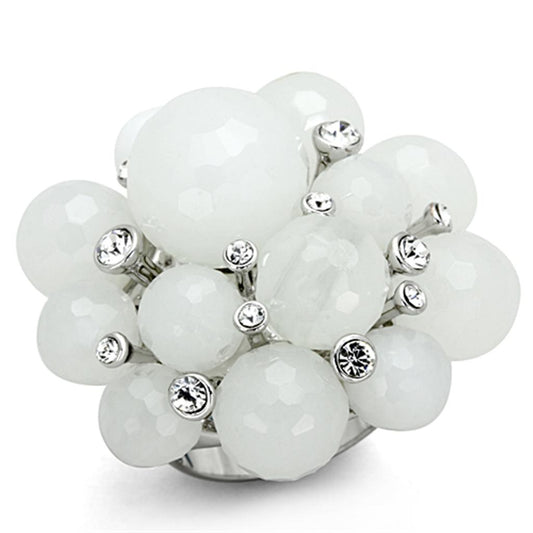MALO3213 - Rhodium Brass Ring with Synthetic Synthetic Glass in White