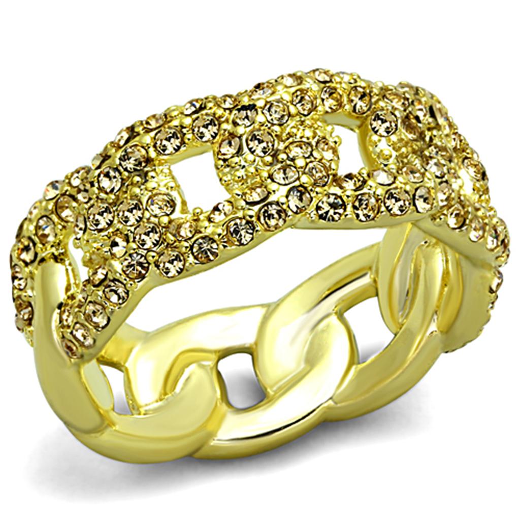 MALO3215 - Gold Brass Ring with Top Grade Crystal  in Light Smoked