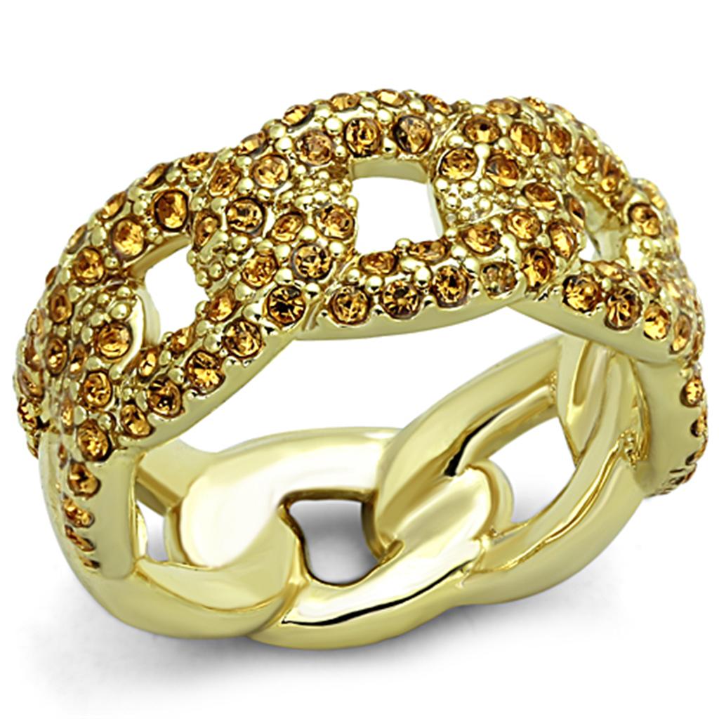 MALO3216 - Gold Brass Ring with Top Grade Crystal  in Smoked Quartz