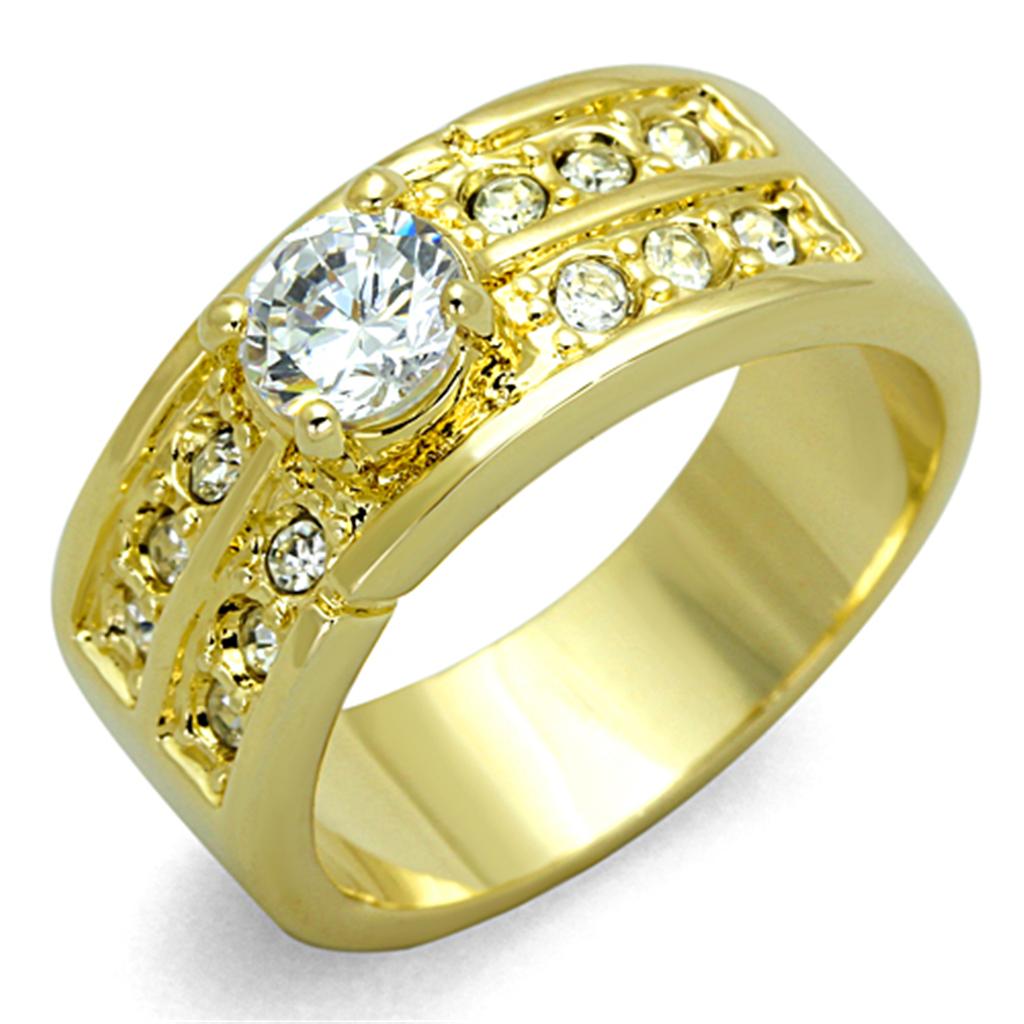 MALO3218 - Gold Brass Ring with AAA Grade CZ  in Clear