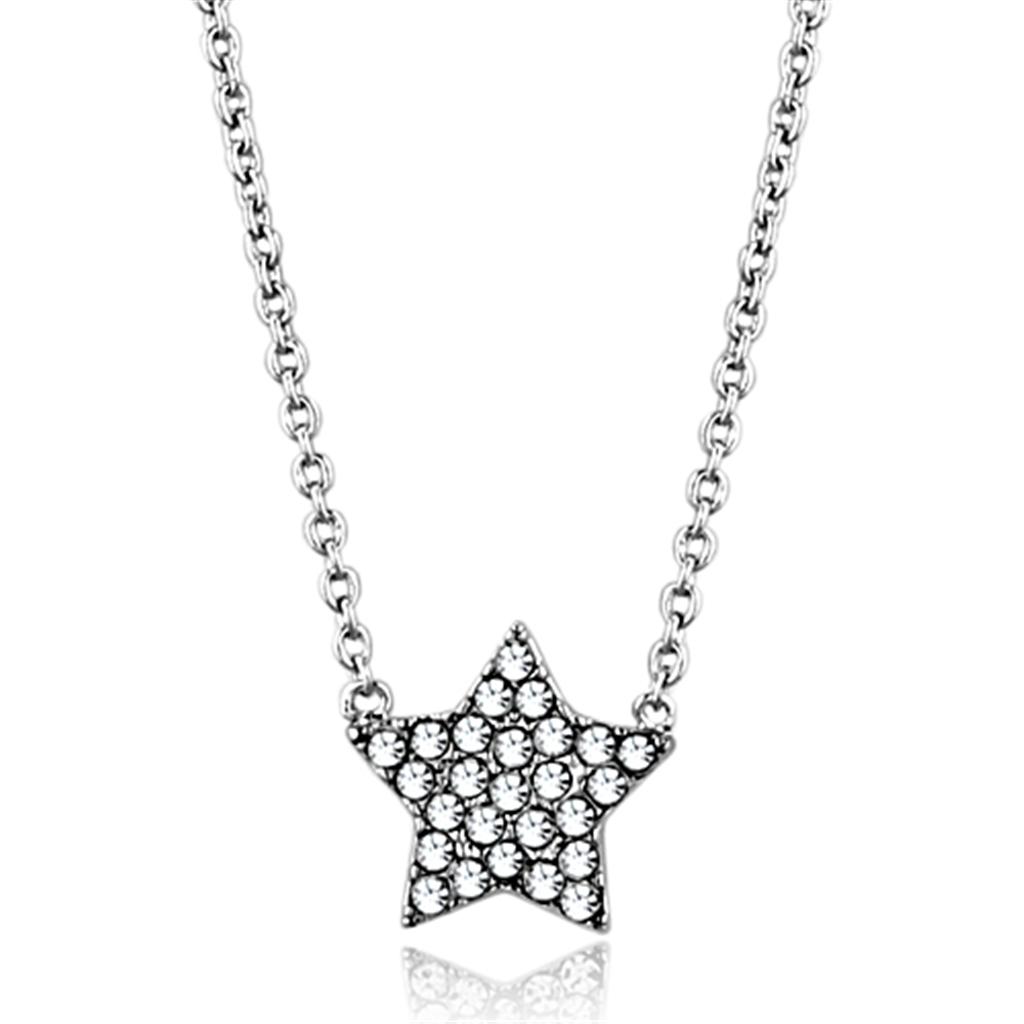 MALO3225 - Rhodium Brass Necklace with Top Grade Crystal  in Clear