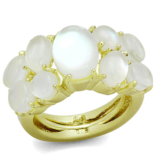 MALO3254 - Gold Brass Ring with Synthetic Cat Eye in Aurora Borealis (Rainbow Effect)