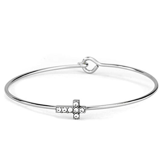 MALO3266 - Rhodium Brass Bangle with Top Grade Crystal  in Clear