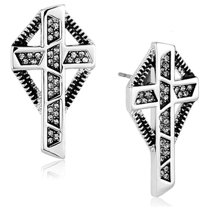 MALO3282 - Rhodium Brass Earrings with Top Grade Crystal  in Black Diamond