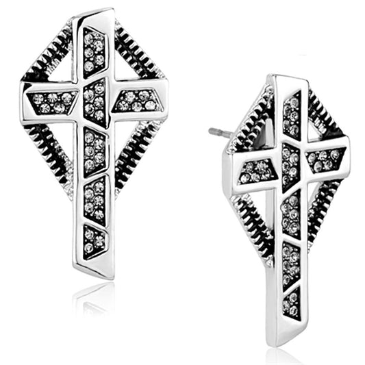 MALO3282 - Rhodium Brass Earrings with Top Grade Crystal  in Black Diamond