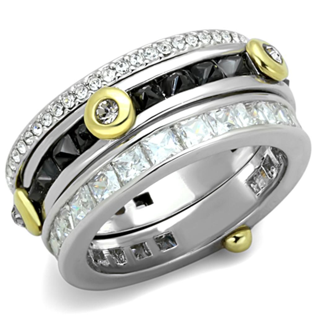 MALO3287 - Reverse Two-Tone Brass Ring with AAA Grade CZ  in Black Diamond