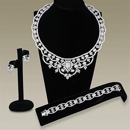 MALO3291 - Rhodium Brass Jewelry Sets with AAA Grade CZ  in Clear