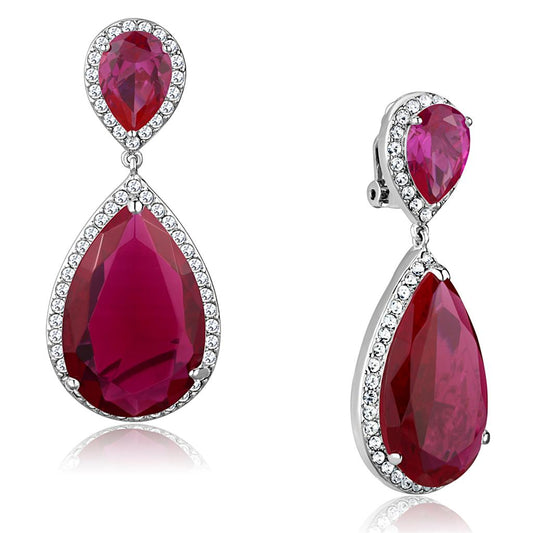 MALO3296 - Rhodium Brass Earrings with AAA Grade CZ  in Ruby