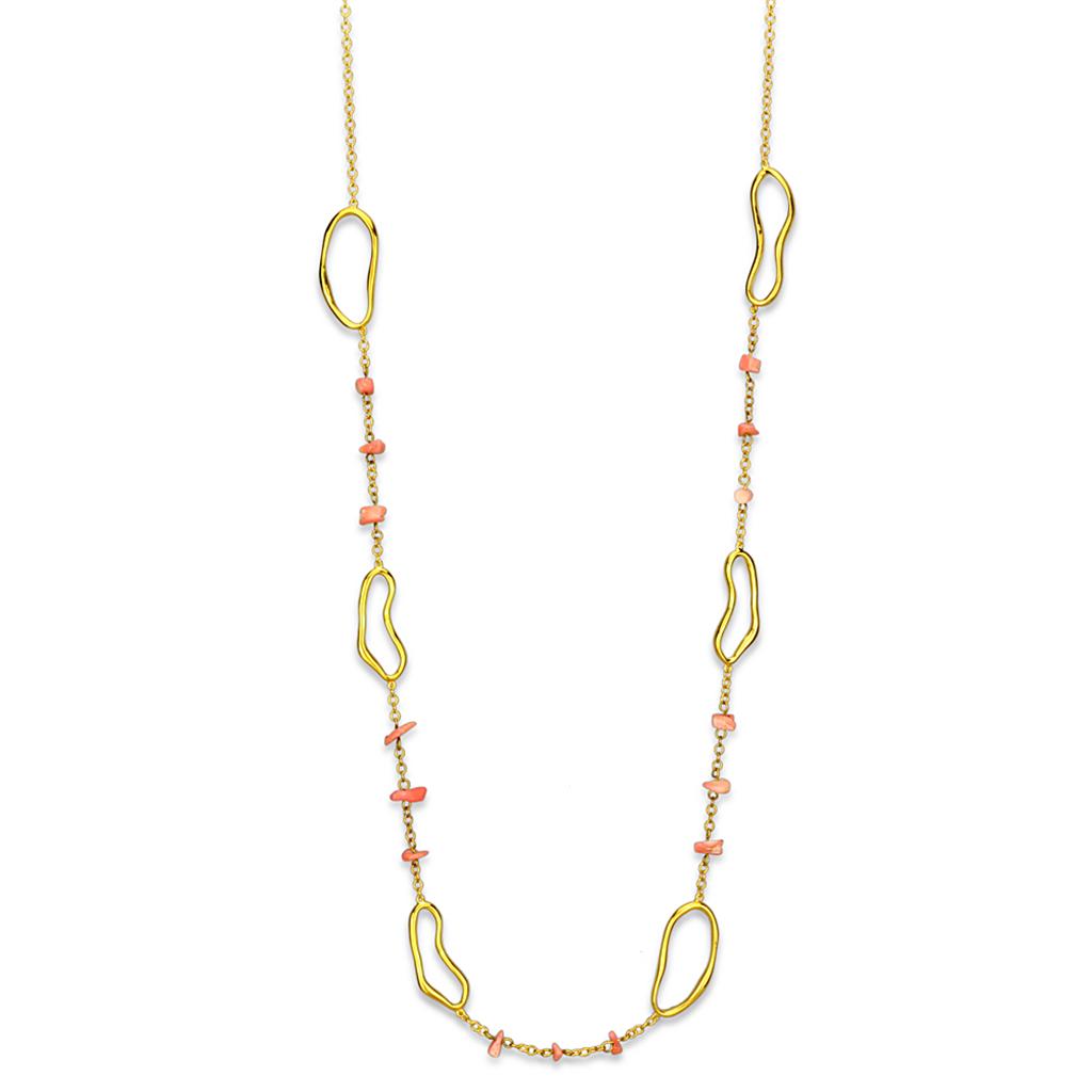 MALO3340 - Gold Brass Necklace with Semi-Precious Coral in Rose