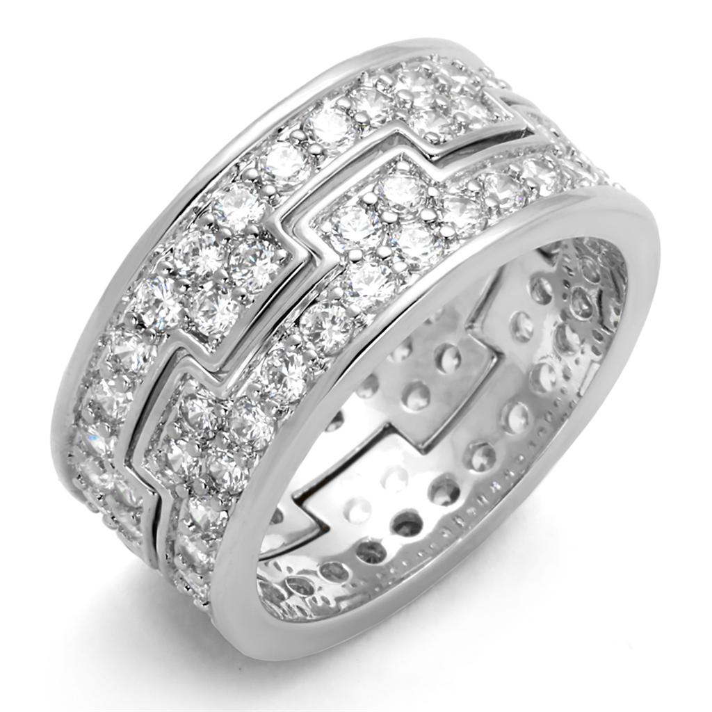 MALO3348 - Rhodium Brass Ring with AAA Grade CZ  in Clear