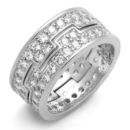 MALO3348 - Rhodium Brass Ring with AAA Grade CZ  in Clear