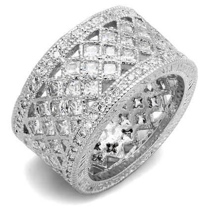 MALO3350 - Rhodium Brass Ring with AAA Grade CZ  in Clear