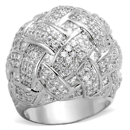 MALO3352 - Rhodium Brass Ring with AAA Grade CZ  in Clear