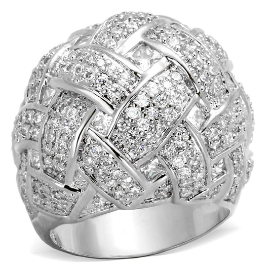 MALO3352 - Rhodium Brass Ring with AAA Grade CZ  in Clear
