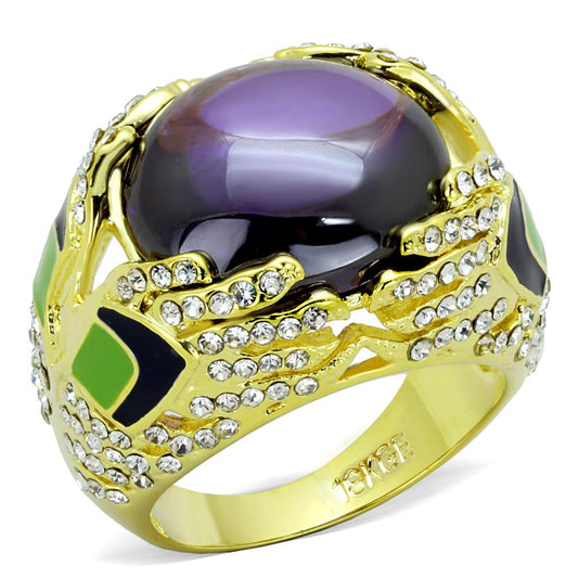 MALO3367 - Gold Brass Ring with AAA Grade CZ  in Amethyst