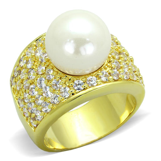 MALO3385 - Gold Brass Ring with Synthetic Pearl in White